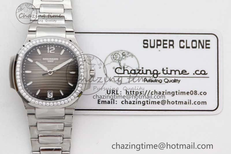 Attractive Nautilus 7118 1A MSF 1:1 Best Edition Gray Textured Dial Diamonds Bezel on SS Bracelet A324 Super Clone 8813