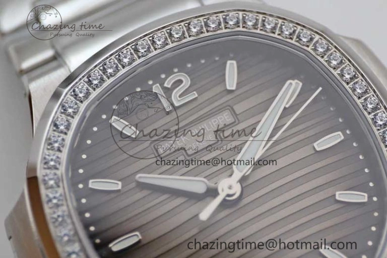Attractive Nautilus 7118 1A MSF 1:1 Best Edition Gray Textured Dial Diamonds Bezel on SS Bracelet A324 Super Clone 8813