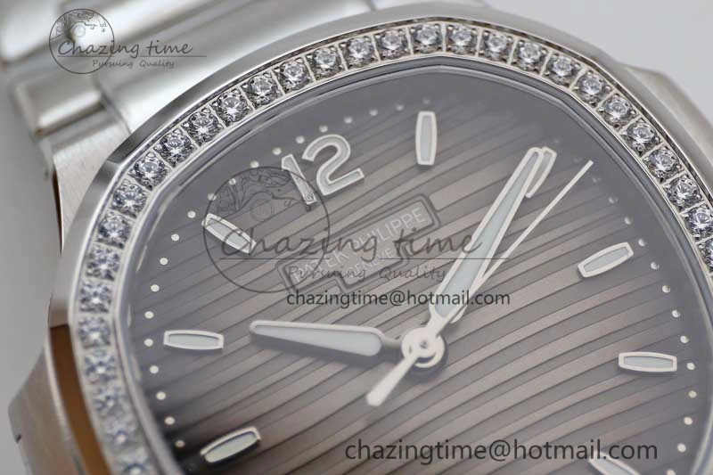 Attractive Nautilus 7118 1A MSF 1:1 Best Edition Gray Textured Dial Diamonds Bezel on SS Bracelet A324 Super Clone 8813