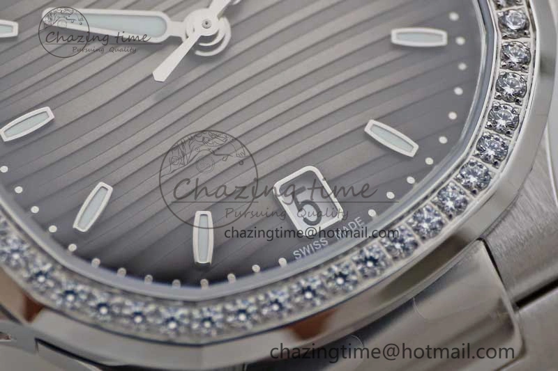 Attractive Nautilus 7118 1A MSF 1:1 Best Edition Gray Textured Dial Diamonds Bezel on SS Bracelet A324 Super Clone 8813