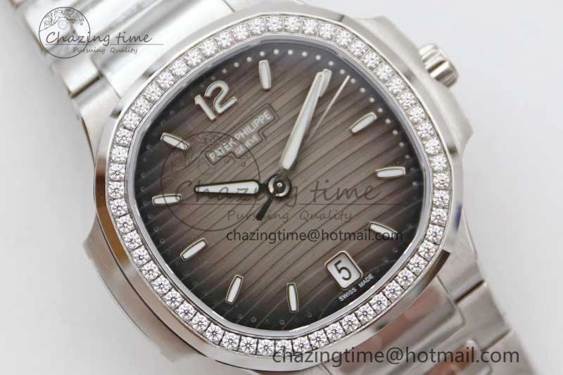 Attractive Nautilus 7118 1A MSF 1:1 Best Edition Gray Textured Dial Diamonds Bezel on SS Bracelet A324 Super Clone 8813