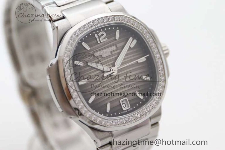 Attractive Nautilus 7118 1A MSF 1:1 Best Edition Gray Textured Dial Diamonds Bezel on SS Bracelet A324 Super Clone 8813