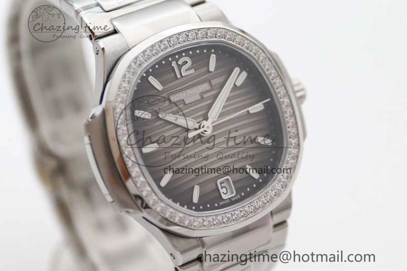 Attractive Nautilus 7118 1A MSF 1:1 Best Edition Gray Textured Dial Diamonds Bezel on SS Bracelet A324 Super Clone 8813