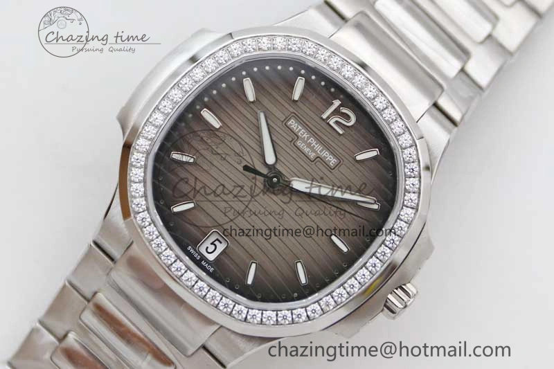 Attractive Nautilus 7118 1A MSF 1:1 Best Edition Gray Textured Dial Diamonds Bezel on SS Bracelet A324 Super Clone 8813