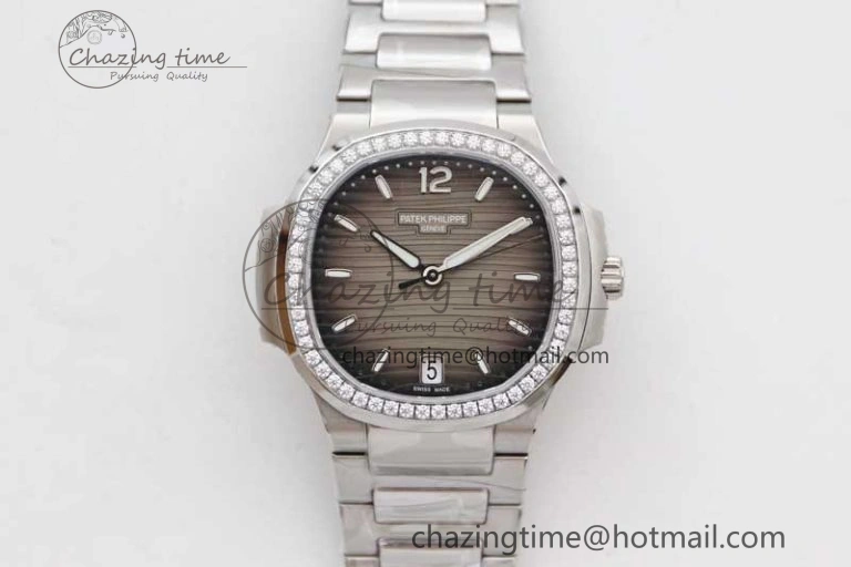 Nautilus 7118 1A MSF 1:1 Best Edition Gray Textured Dial Diamonds Bezel on SS Bracelet A324 Super Clone ComfortFit 10169