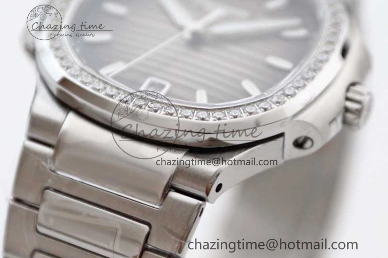 Attractive Nautilus 7118 1A MSF 1:1 Best Edition Gray Textured Dial Diamonds Bezel on SS Bracelet A324 Super Clone 8813