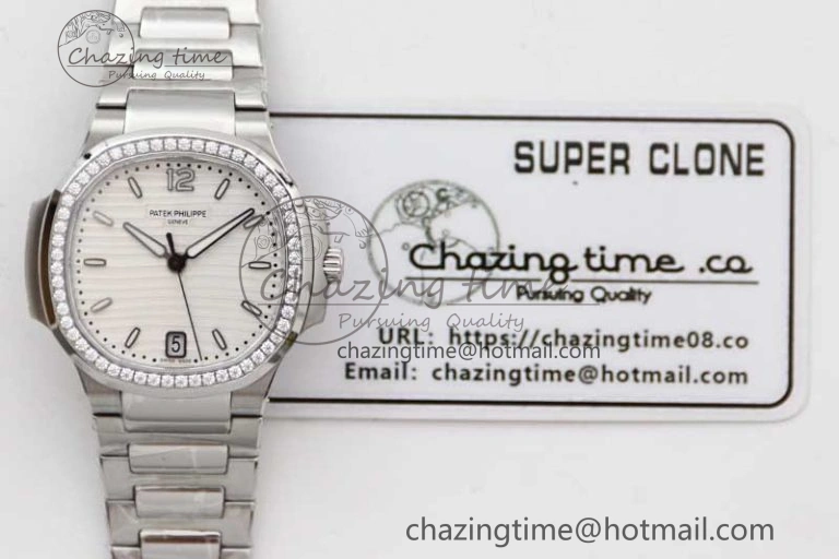 Bold Nautilus 7118 1A MSF 1:1 Best Edition White Textured Dial Diamonds Bezel on SS Bracelet A324 Super Clone 8812