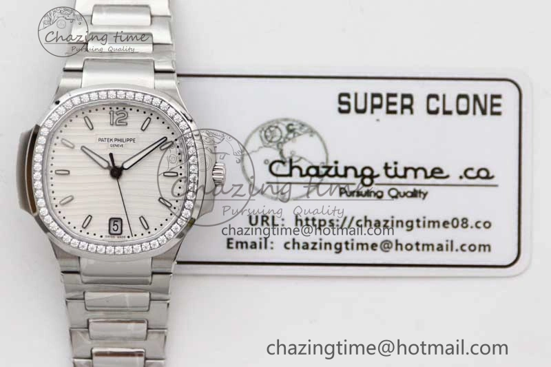 Bold Nautilus 7118 1A MSF 1:1 Best Edition White Textured Dial Diamonds Bezel on SS Bracelet A324 Super Clone 8812