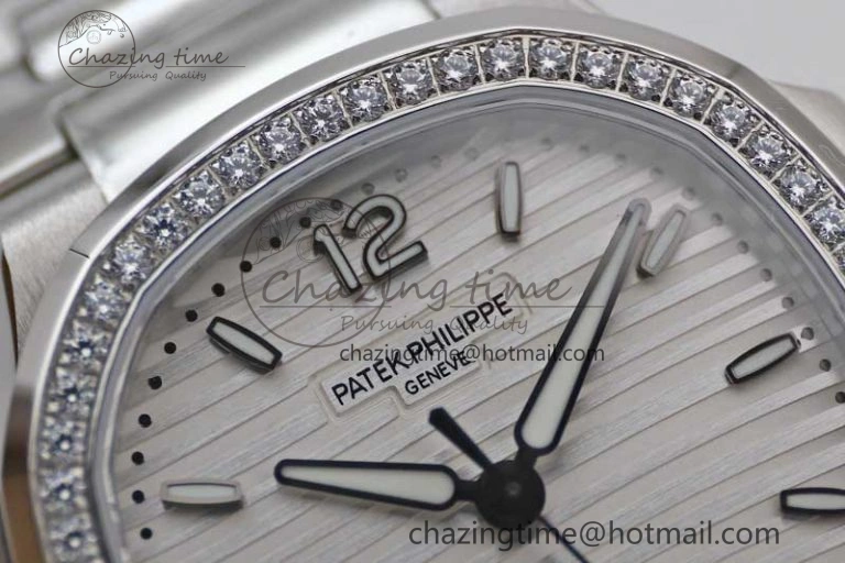 Bold Nautilus 7118 1A MSF 1:1 Best Edition White Textured Dial Diamonds Bezel on SS Bracelet A324 Super Clone 8812