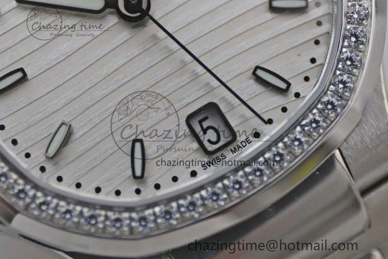 Bold Nautilus 7118 1A MSF 1:1 Best Edition White Textured Dial Diamonds Bezel on SS Bracelet A324 Super Clone 8812