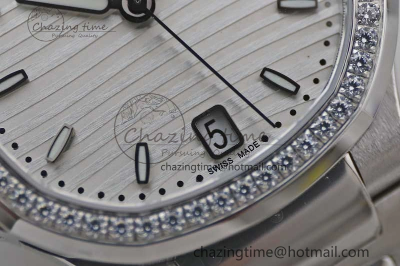 Bold Nautilus 7118 1A MSF 1:1 Best Edition White Textured Dial Diamonds Bezel on SS Bracelet A324 Super Clone 8812