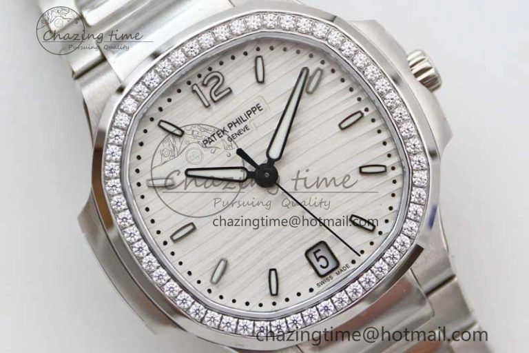 Bold Nautilus 7118 1A MSF 1:1 Best Edition White Textured Dial Diamonds Bezel on SS Bracelet A324 Super Clone 8812