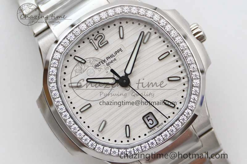 Bold Nautilus 7118 1A MSF 1:1 Best Edition White Textured Dial Diamonds Bezel on SS Bracelet A324 Super Clone 8812