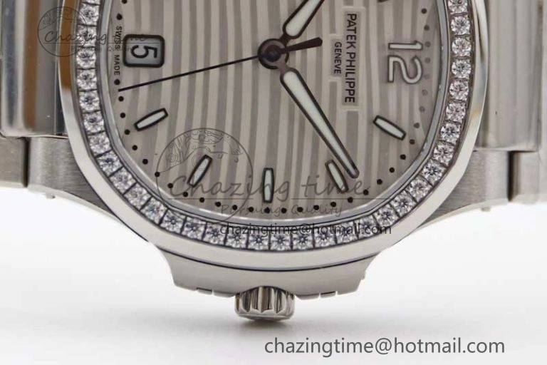 Bold Nautilus 7118 1A MSF 1:1 Best Edition White Textured Dial Diamonds Bezel on SS Bracelet A324 Super Clone 8812
