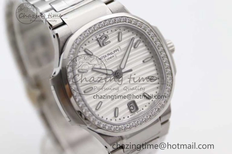 Bold Nautilus 7118 1A MSF 1:1 Best Edition White Textured Dial Diamonds Bezel on SS Bracelet A324 Super Clone 8812