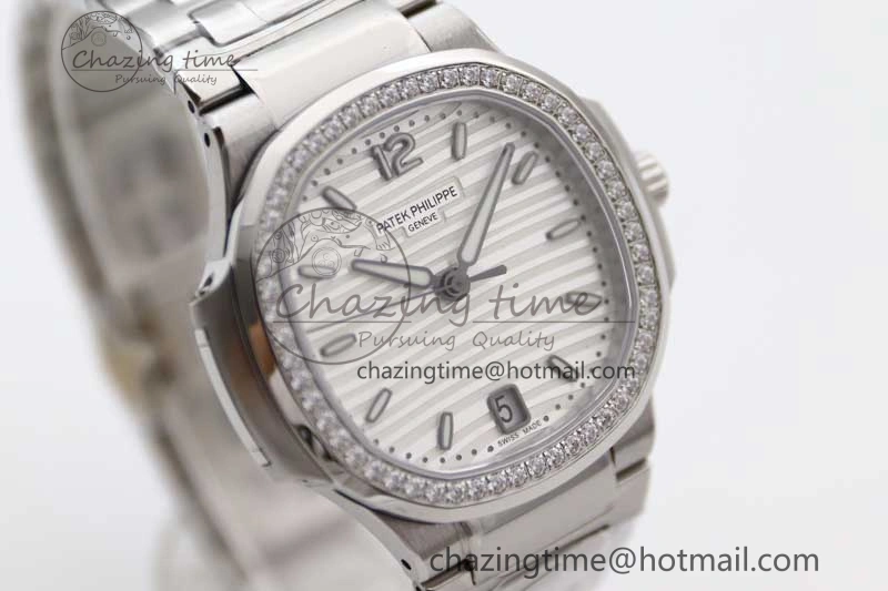 Bold Nautilus 7118 1A MSF 1:1 Best Edition White Textured Dial Diamonds Bezel on SS Bracelet A324 Super Clone 8812