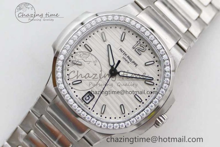 Bold Nautilus 7118 1A MSF 1:1 Best Edition White Textured Dial Diamonds Bezel on SS Bracelet A324 Super Clone 8812