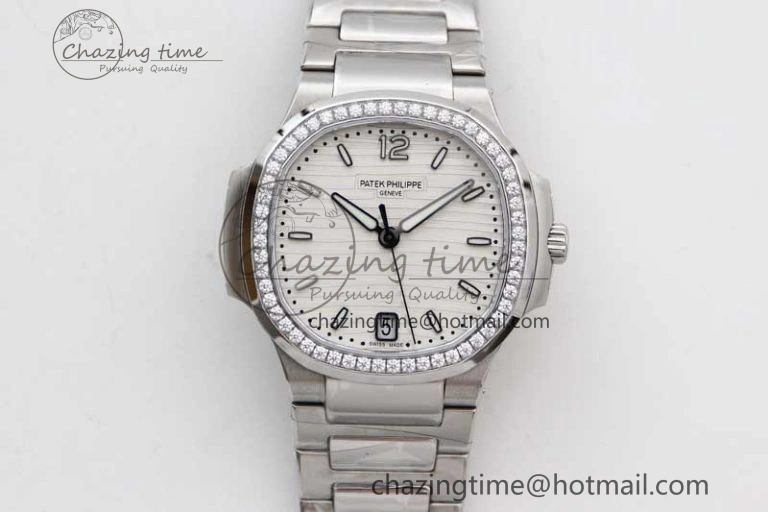 Bold Nautilus 7118 1A MSF 1:1 Best Edition White Textured Dial Diamonds Bezel on SS Bracelet A324 Super Clone 8812