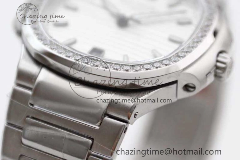 Bold Nautilus 7118 1A MSF 1:1 Best Edition White Textured Dial Diamonds Bezel on SS Bracelet A324 Super Clone 8812