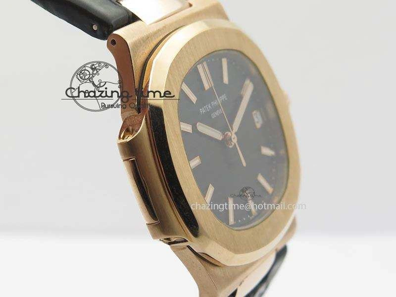 OdorResistant Nautilus Jumbo 18K Wrapped RG BP-Maker Edition Black Dial On Black Leather Strap PP324CS 9090