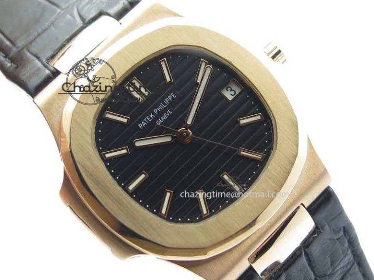 OdorResistant Nautilus Jumbo 18K Wrapped RG BP-Maker Edition Black Dial On Black Leather Strap PP324CS 9090