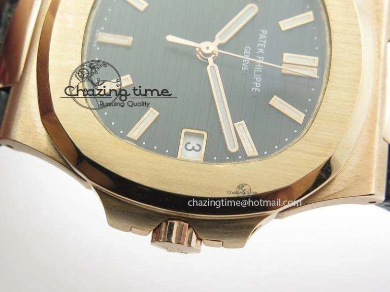 OdorResistant Nautilus Jumbo 18K Wrapped RG BP-Maker Edition Black Dial On Black Leather Strap PP324CS 9090