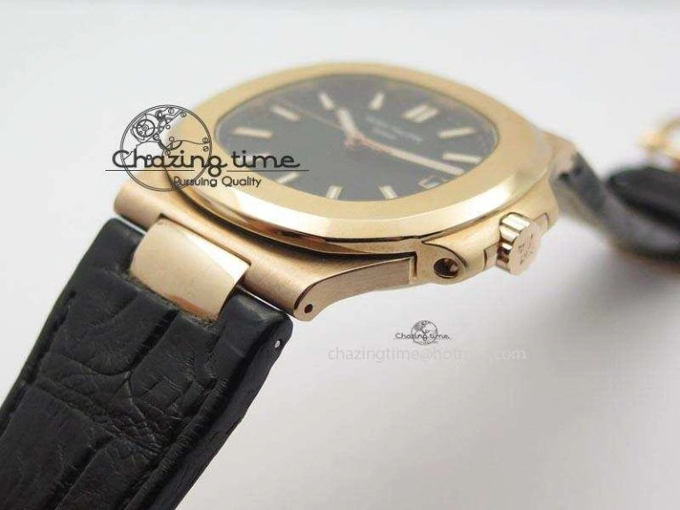 OdorResistant Nautilus Jumbo 18K Wrapped RG BP-Maker Edition Black Dial On Black Leather Strap PP324CS 9090