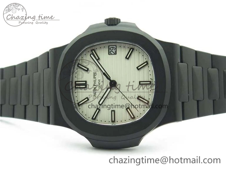 Nautilus Jumbo 5711 DLC PPF 1:1 Best Edition White Textured Dial on DLC Bracelet PPF RelaxedFit 8890