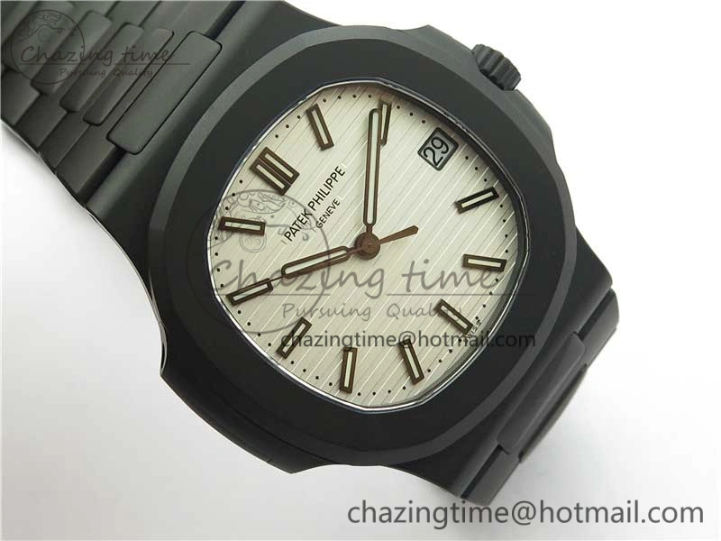 Nautilus Jumbo 5711 DLC PPF 1:1 Best Edition White Textured Dial on DLC Bracelet PPF RelaxedFit 8890