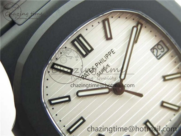 Nautilus Jumbo 5711 DLC PPF 1:1 Best Edition White Textured Dial on DLC Bracelet PPF RelaxedFit 8890