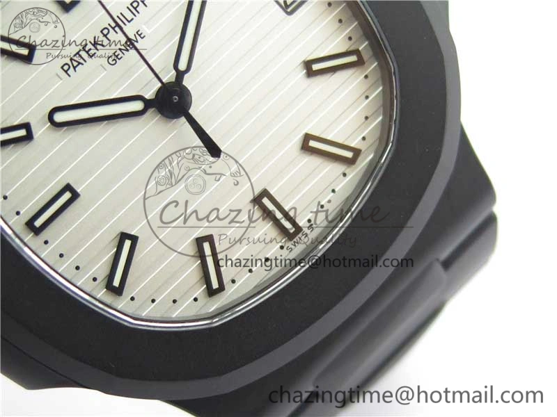 Nautilus Jumbo 5711 DLC PPF 1:1 Best Edition White Textured Dial on DLC Bracelet PPF RelaxedFit 8890