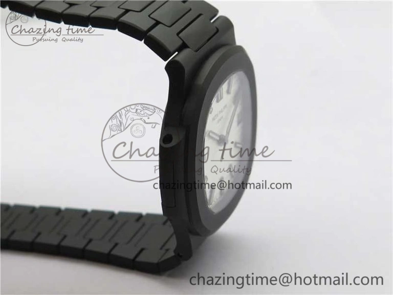 Nautilus Jumbo 5711 DLC PPF 1:1 Best Edition White Textured Dial on DLC Bracelet PPF RelaxedFit 8890