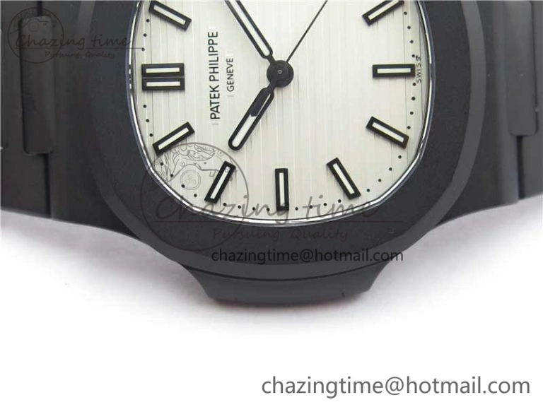 Nautilus Jumbo 5711 DLC PPF 1:1 Best Edition White Textured Dial on DLC Bracelet PPF RelaxedFit 8890