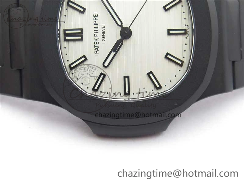 Nautilus Jumbo 5711 DLC PPF 1:1 Best Edition White Textured Dial on DLC Bracelet PPF RelaxedFit 8890
