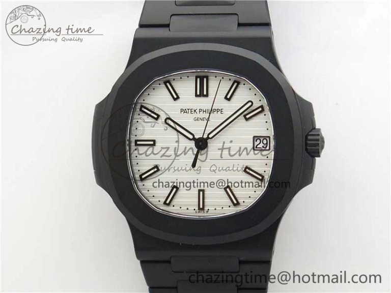 Nautilus Jumbo 5711 DLC PPF 1:1 Best Edition White Textured Dial on DLC Bracelet PPF RelaxedFit 8890