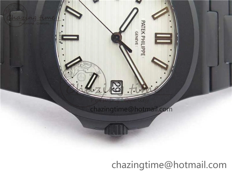 Nautilus Jumbo 5711 DLC PPF 1:1 Best Edition White Textured Dial on DLC Bracelet PPF RelaxedFit 8890