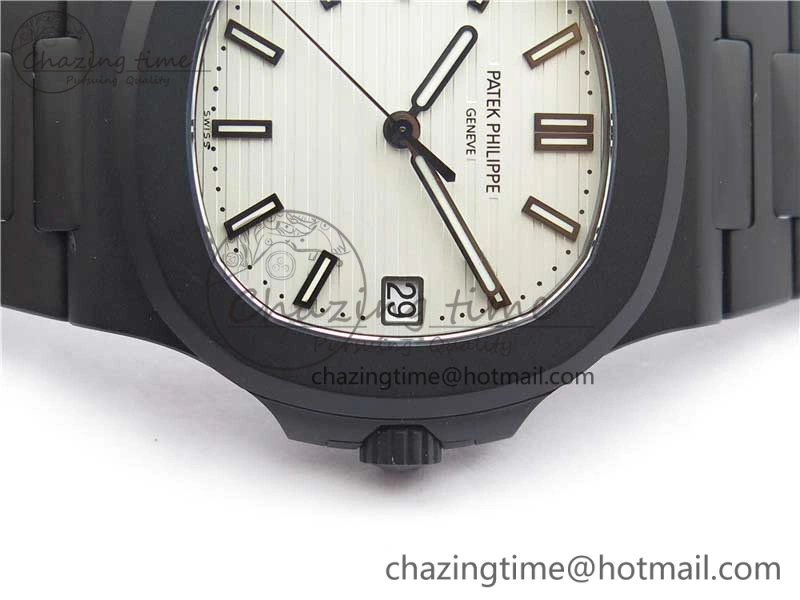 Nautilus Jumbo 5711 DLC PPF 1:1 Best Edition White Textured Dial on DLC Bracelet PPF RelaxedFit 8890