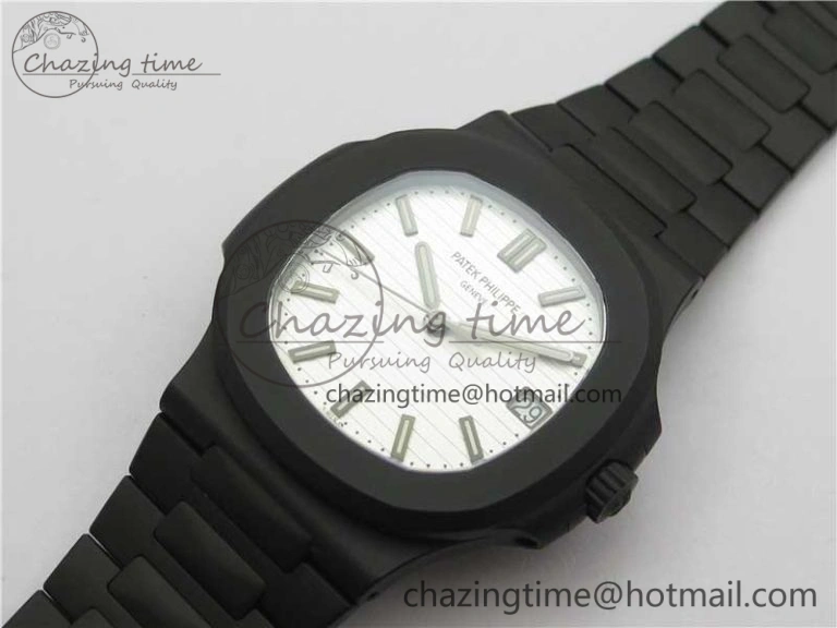 Nautilus Jumbo 5711 DLC PPF 1:1 Best Edition White Textured Dial on DLC Bracelet PPF RelaxedFit 8890