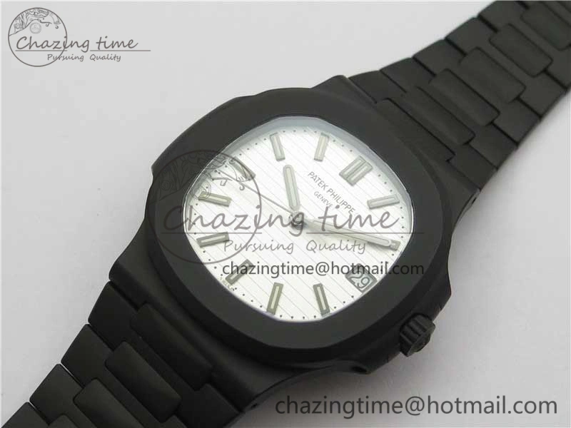 Nautilus Jumbo 5711 DLC PPF 1:1 Best Edition White Textured Dial on DLC Bracelet PPF RelaxedFit 8890