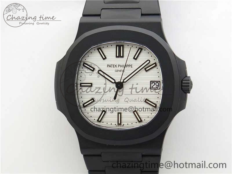 Nautilus Jumbo 5711 DLC PPF 1:1 Best Edition White Textured Dial on DLC Bracelet PPF RelaxedFit 8890