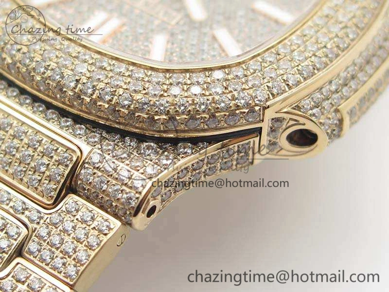 Comfortable Nautilus Jumbo 5711 Full Paved Diamonds Case Diamond Dial On RG Full Paved Diamonds Bracelet A 9030