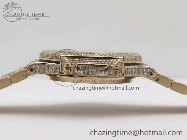 Comfortable Nautilus Jumbo 5711 Full Paved Diamonds Case Diamond Dial On RG Full Paved Diamonds Bracelet A 9030