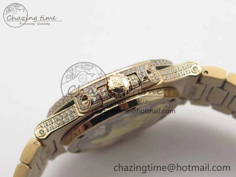 Comfortable Nautilus Jumbo 5711 Full Paved Diamonds Case Diamond Dial On RG Full Paved Diamonds Bracelet A 9030