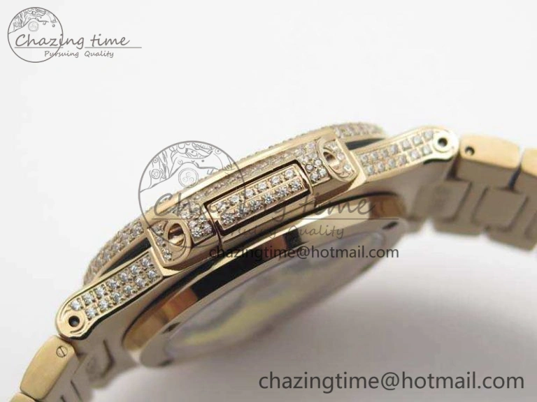 Comfortable Nautilus Jumbo 5711 Full Paved Diamonds Case Diamond Dial On RG Full Paved Diamonds Bracelet A 9030