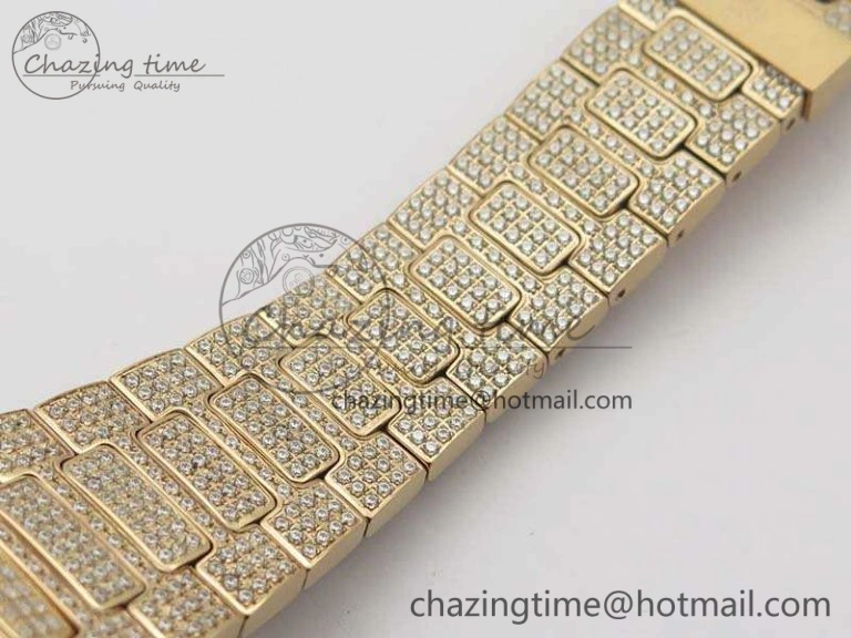 Comfortable Nautilus Jumbo 5711 Full Paved Diamonds Case Diamond Dial On RG Full Paved Diamonds Bracelet A 9030