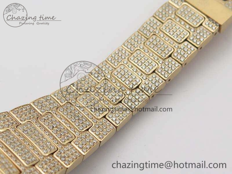 Comfortable Nautilus Jumbo 5711 Full Paved Diamonds Case Diamond Dial On RG Full Paved Diamonds Bracelet A 9030