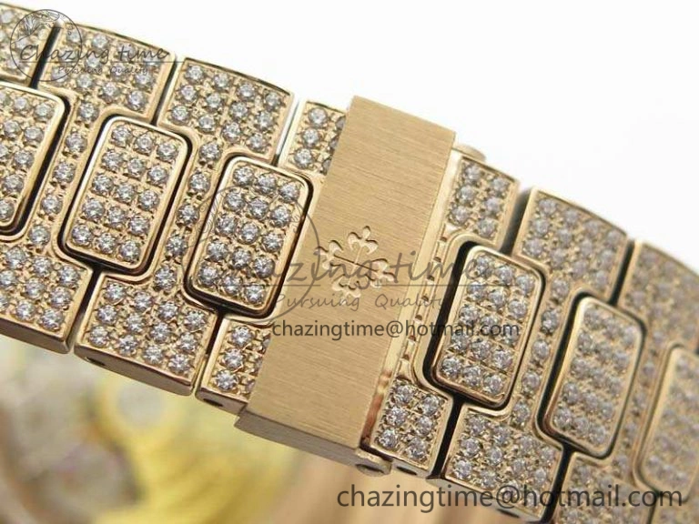 Comfortable Nautilus Jumbo 5711 Full Paved Diamonds Case Diamond Dial On RG Full Paved Diamonds Bracelet A 9030