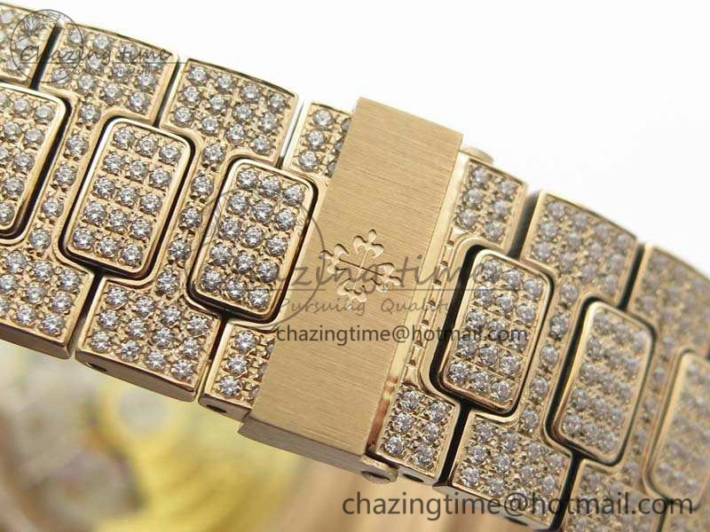Comfortable Nautilus Jumbo 5711 Full Paved Diamonds Case Diamond Dial On RG Full Paved Diamonds Bracelet A 9030