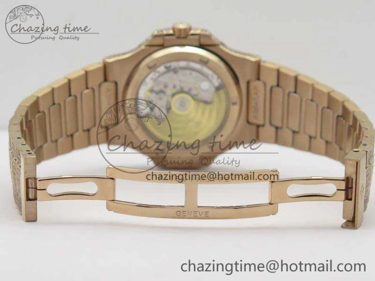 Comfortable Nautilus Jumbo 5711 Full Paved Diamonds Case Diamond Dial On RG Full Paved Diamonds Bracelet A 9030