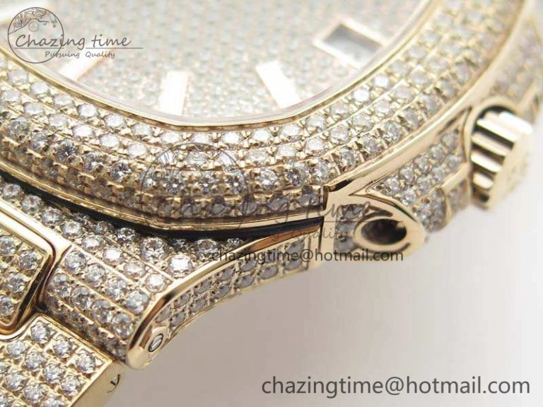 Comfortable Nautilus Jumbo 5711 Full Paved Diamonds Case Diamond Dial On RG Full Paved Diamonds Bracelet A 9030